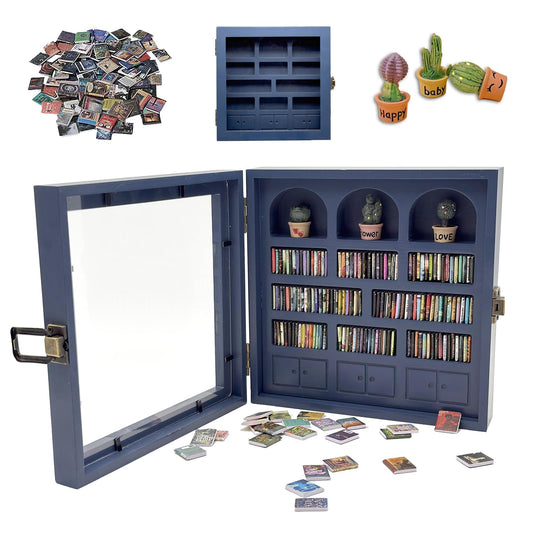 Anxiety Bookshelf - Shake Away Your Anxiety, Mini Books Display for Stress Relief, Perfect Decorative Mini Library, Ideal for Home Decor, Office Décor - Best Gift for Book Lovers (Blue)