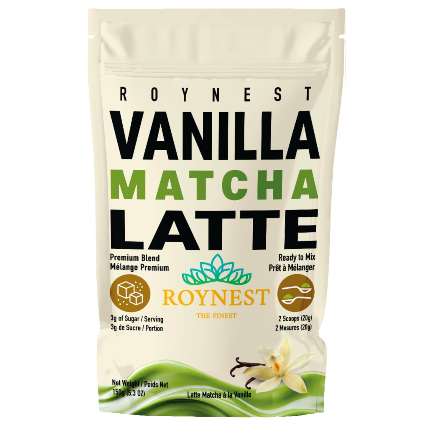 Poudre de Matcha Latte Premium à la Vanille Faible en Sucre - Lots de 1 et 2 par Roynest