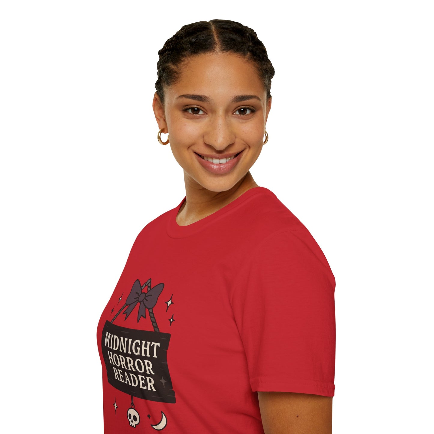 Lightweight Fabric - "Midnight Horror Reader" T-Shirt — Spooky Book Lover Graphic Tee