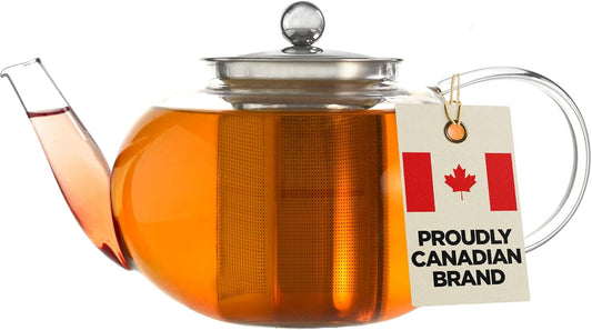 GROSCHE - Joliette Borosilicate Glass Teapot with Stainless Steel Infuser - 4 Cup Glass Teapot with Removable Strainer for Loose Leaf & Herbal Tea, Dishwasher Safe, Canadian Brand! 1250ml 42 fl. oz