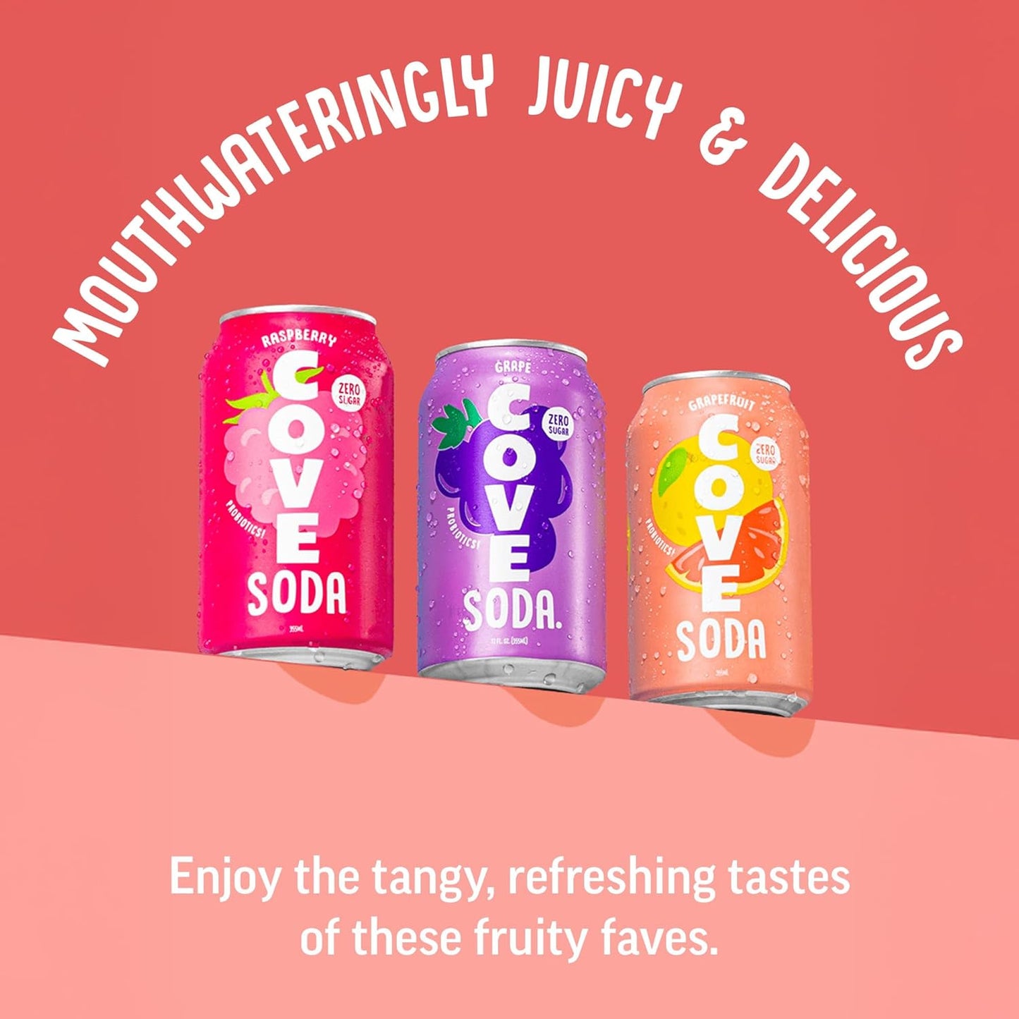 Cove Probiotic Soda, Zero Sugar Better-For-You Alternative - Refreshing, Delicious Probiotic Drink, No Artificial Colours & Caffeine Free - Raspberry, 12 Pack