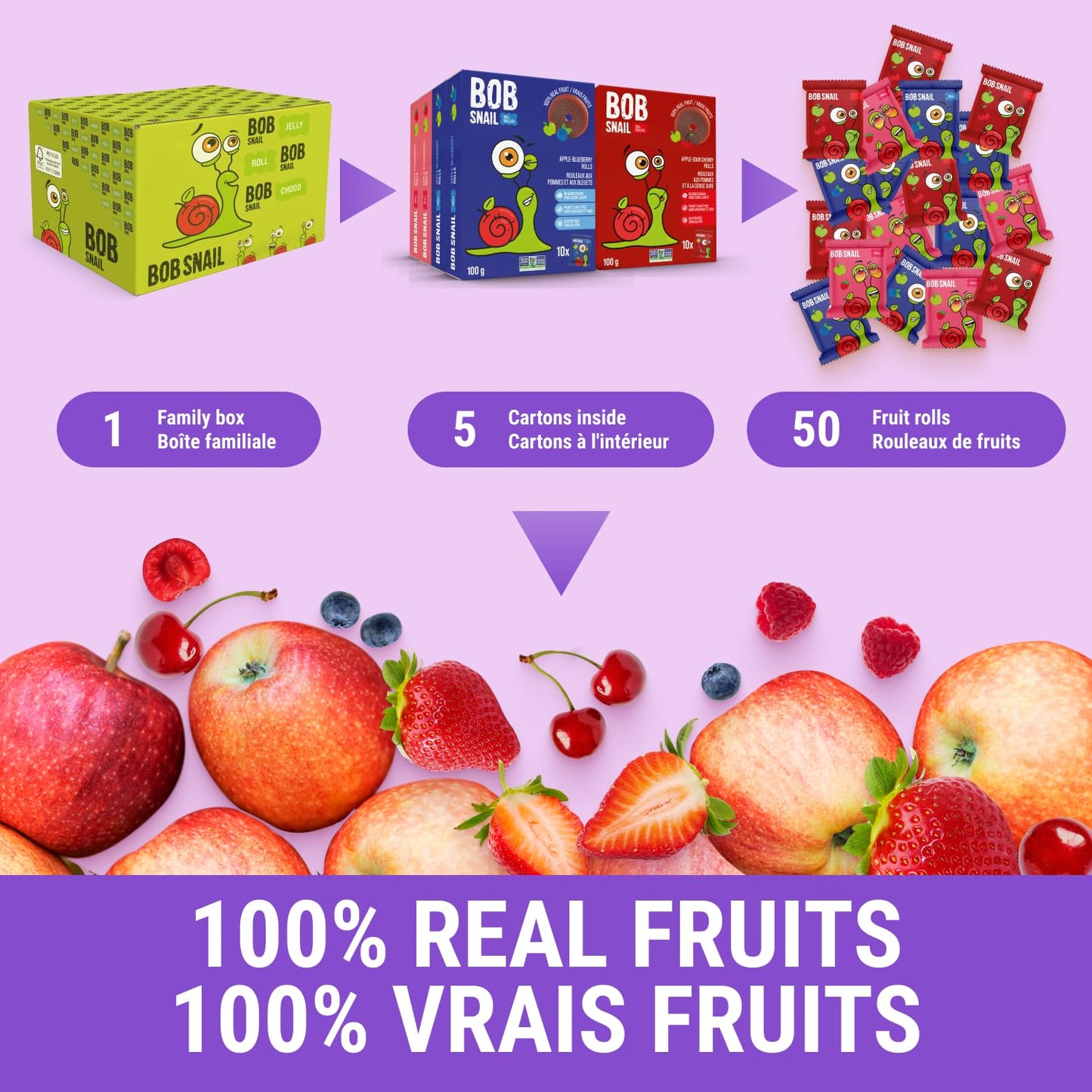 Bob Snail Fruit Roll Ups – Healthy Sweets Snacks, Real Dried Fruits, No Added Sugar, Vegan, Nut Free, Candy for Adults, Kids, with Blueberry, Raspberry, Strawberry – Bulk gift Box 80 pcs Rolls, 800g
