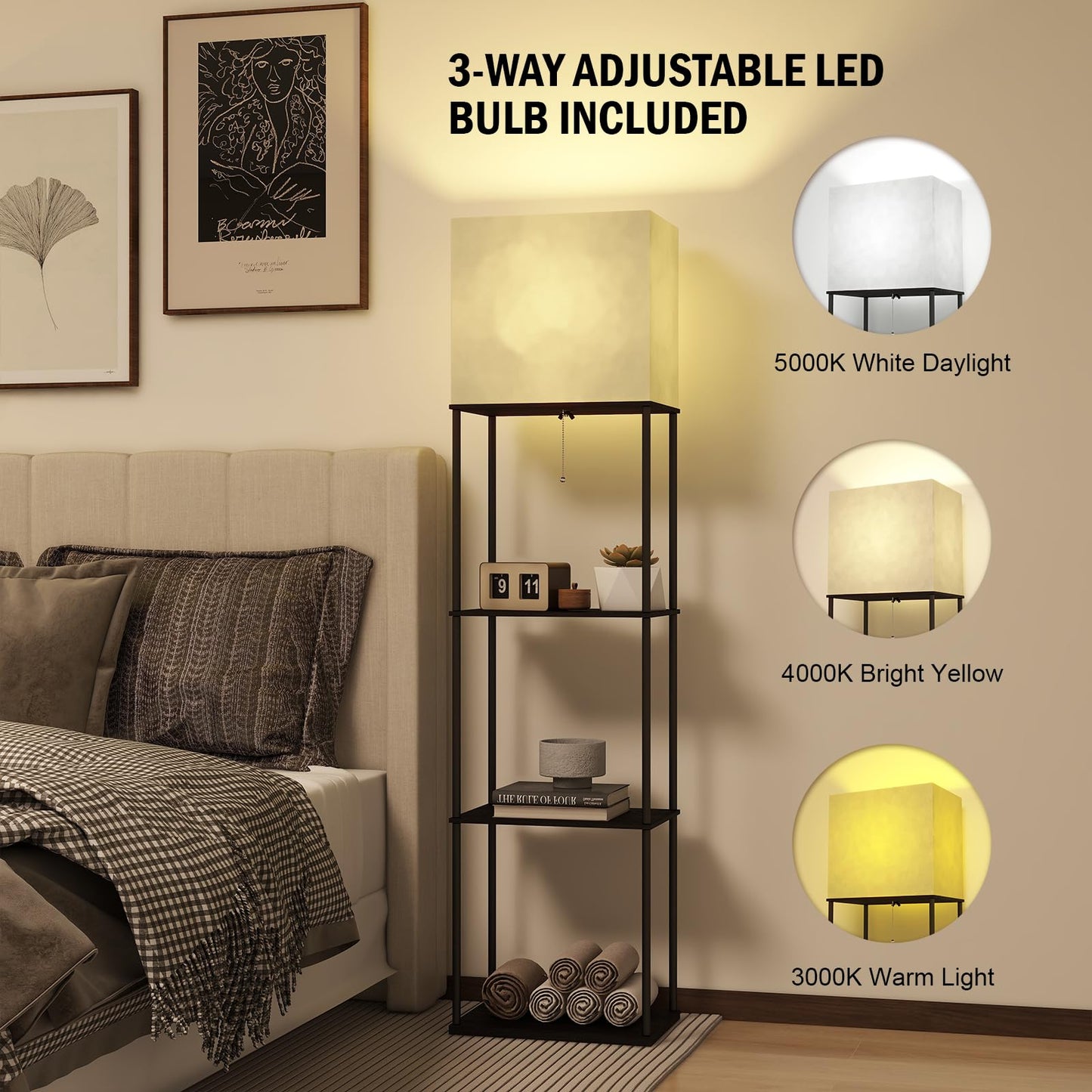 App-Controlled Smart Lightbulb Bookshelf Floor Lamp