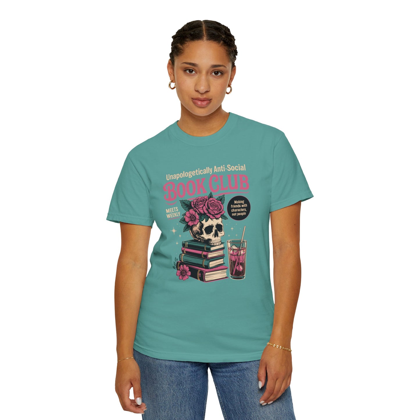 "Unapologetically Anti-Social Book Club" T-Shirt — Skull & Books Graphic Tee for Avid Readers