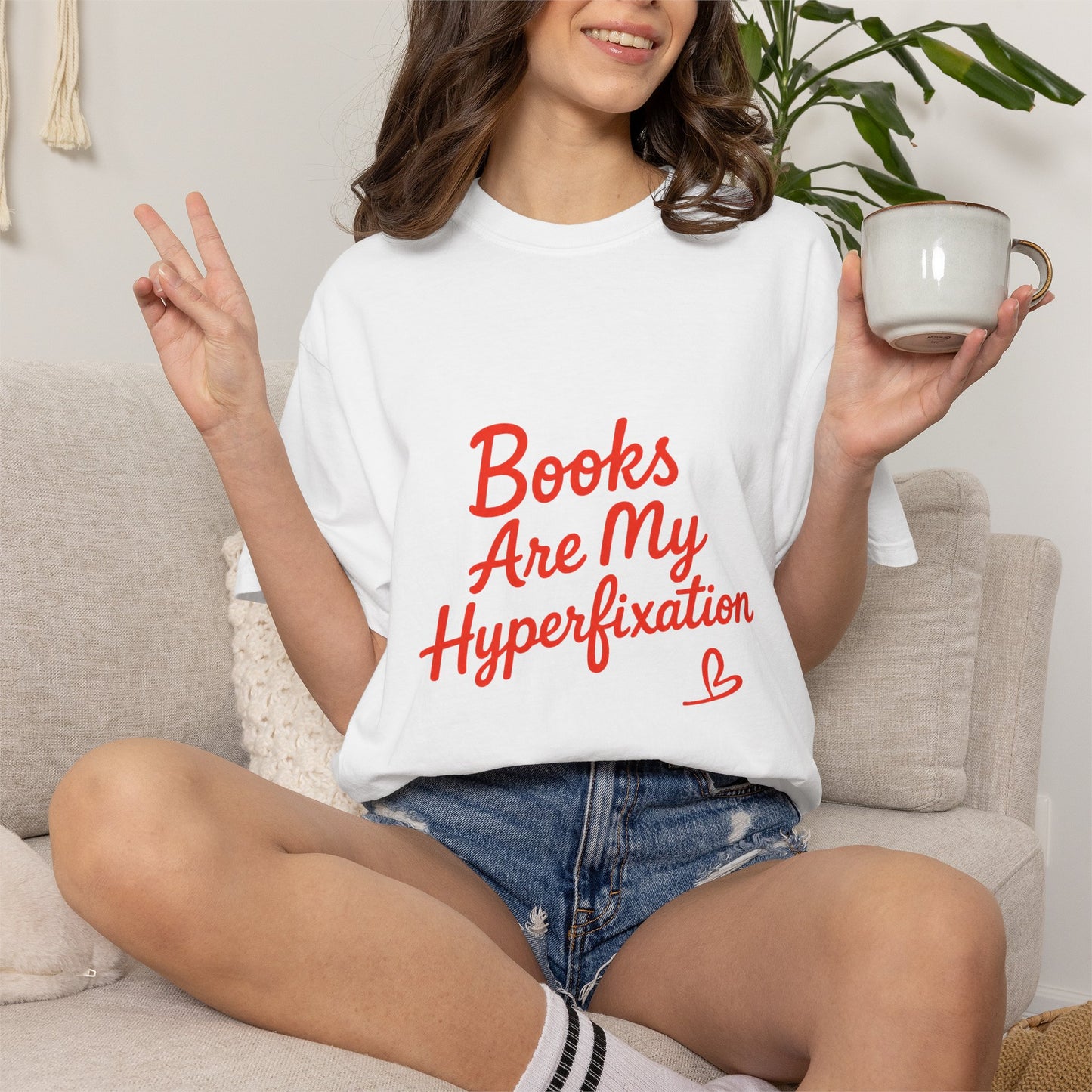 Books Are My Hyperfixation T-Shirt — Cute Red Script Reading Tee for Book Lovers