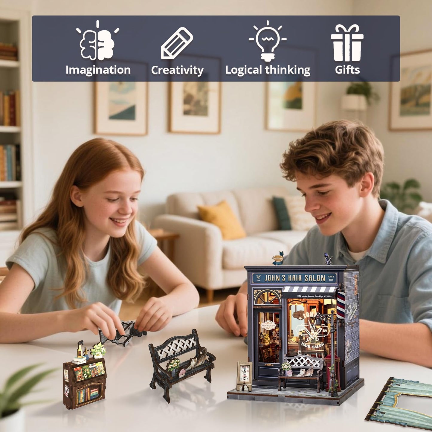 Cutefun Book Nook Kit, DIY Miniature House Kit for Adults, 3D Wooden Puzzle Mini House Building Kit with LED, Dollhouse Kit Bookshelf Insert Decor Creative Gifts for Teens (The Astrology Bookshop)