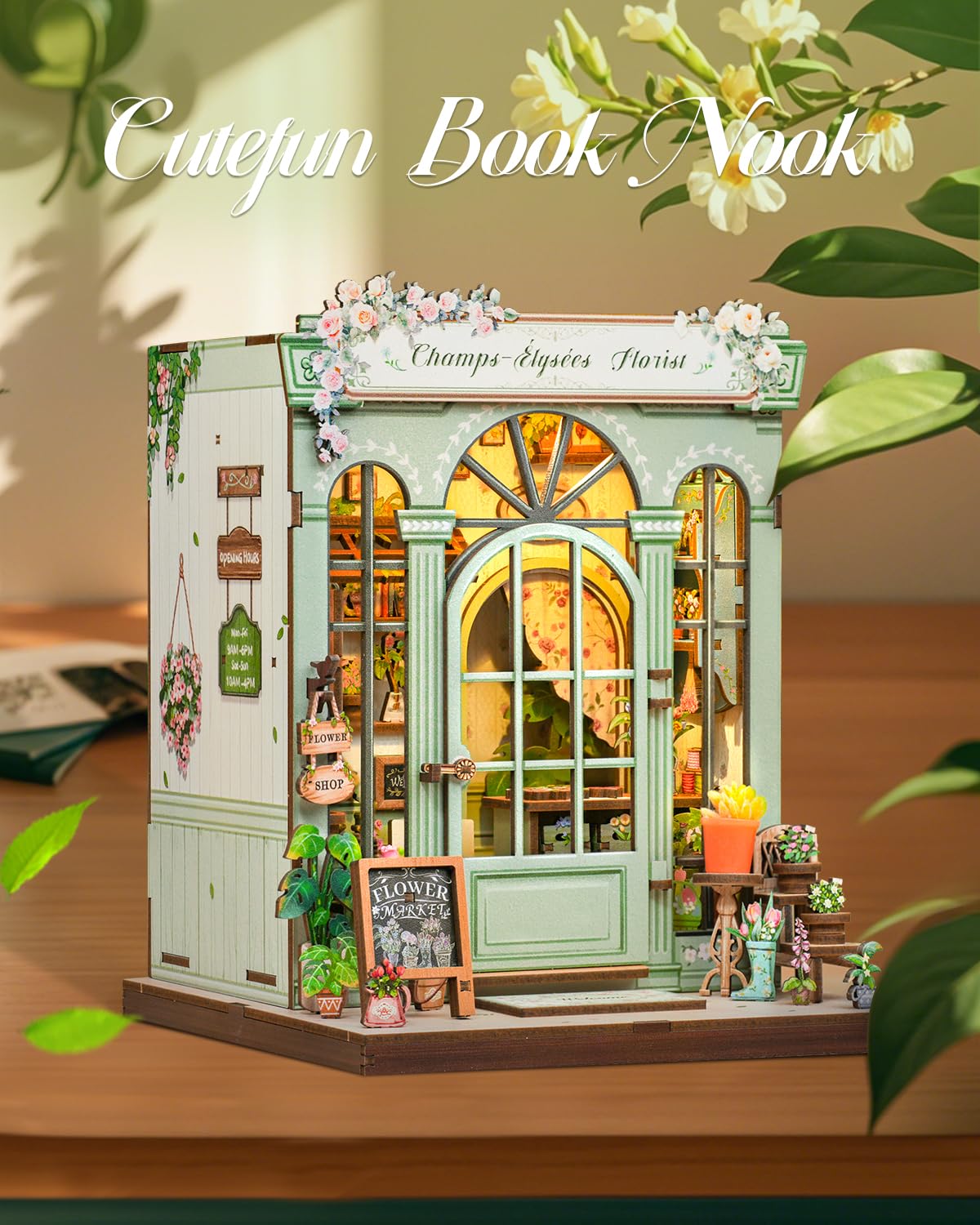 Cutefun Book Nook Kit, DIY Miniature House Kit for Adults, 3D Wooden Puzzle Mini House Building Kit with LED, Dollhouse Kit Bookshelf Insert Decor Creative Gifts for Teens (The Astrology Bookshop)