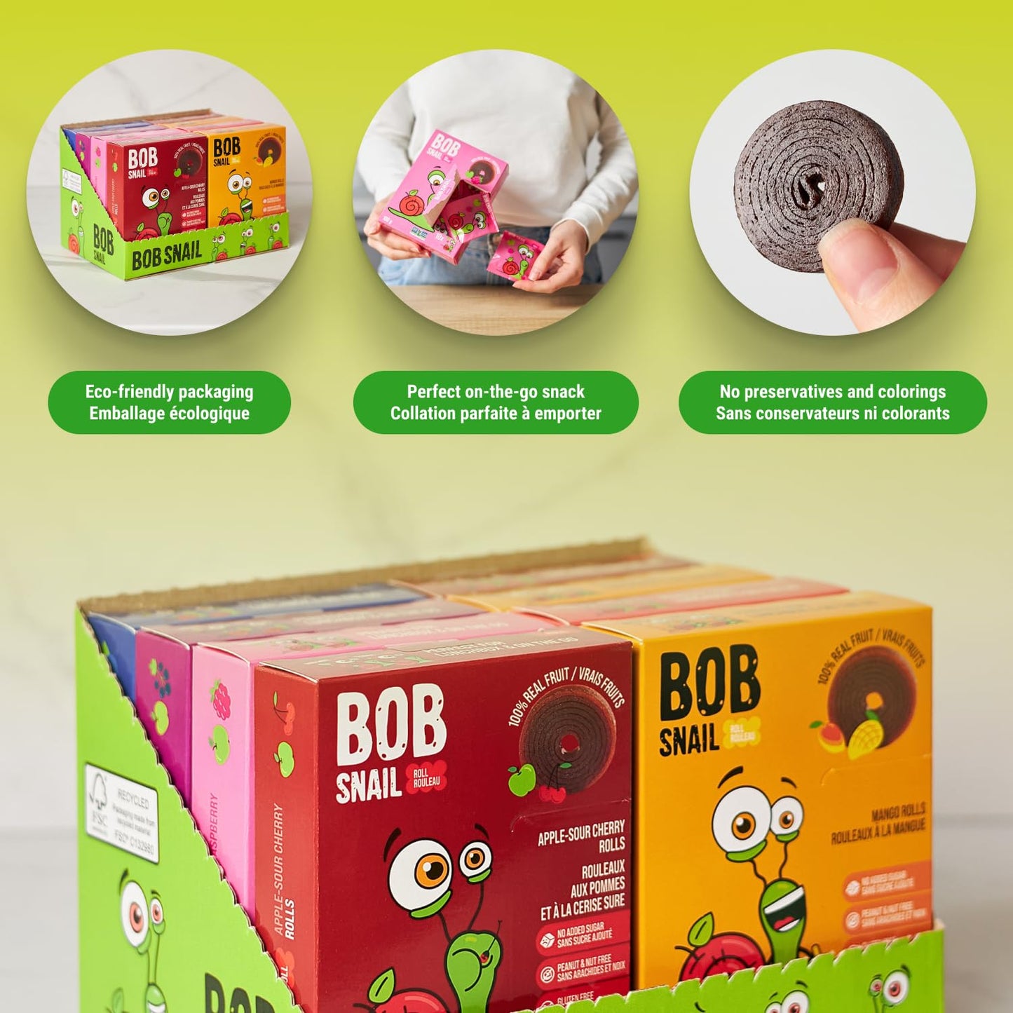 Bob Snail Fruit Roll Ups – Healthy Sweets Snacks, Real Dried Fruits, No Added Sugar, Vegan, Nut Free, Candy for Adults, Kids, with Blueberry, Raspberry, Strawberry – Bulk gift Box 80 pcs Rolls, 800g