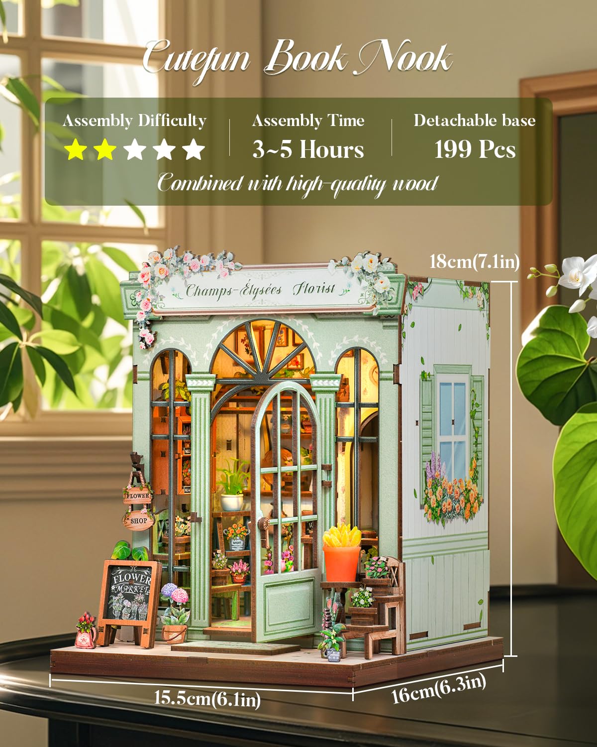Cutefun Book Nook Kit, DIY Miniature House Kit for Adults, 3D Wooden Puzzle Mini House Building Kit with LED, Dollhouse Kit Bookshelf Insert Decor Creative Gifts for Teens (The Astrology Bookshop)