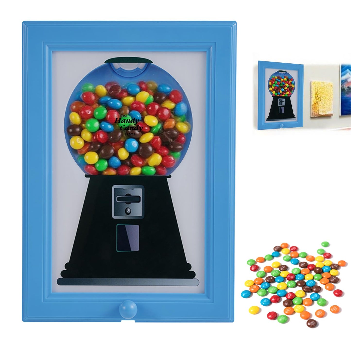 Candy Dispenser Picture Frame, Wall Mount Gumball Machine Creative Handy Candy Dispenser for Desk Countertop Adults & Children Room Decorative Sweet Display (Yellow)