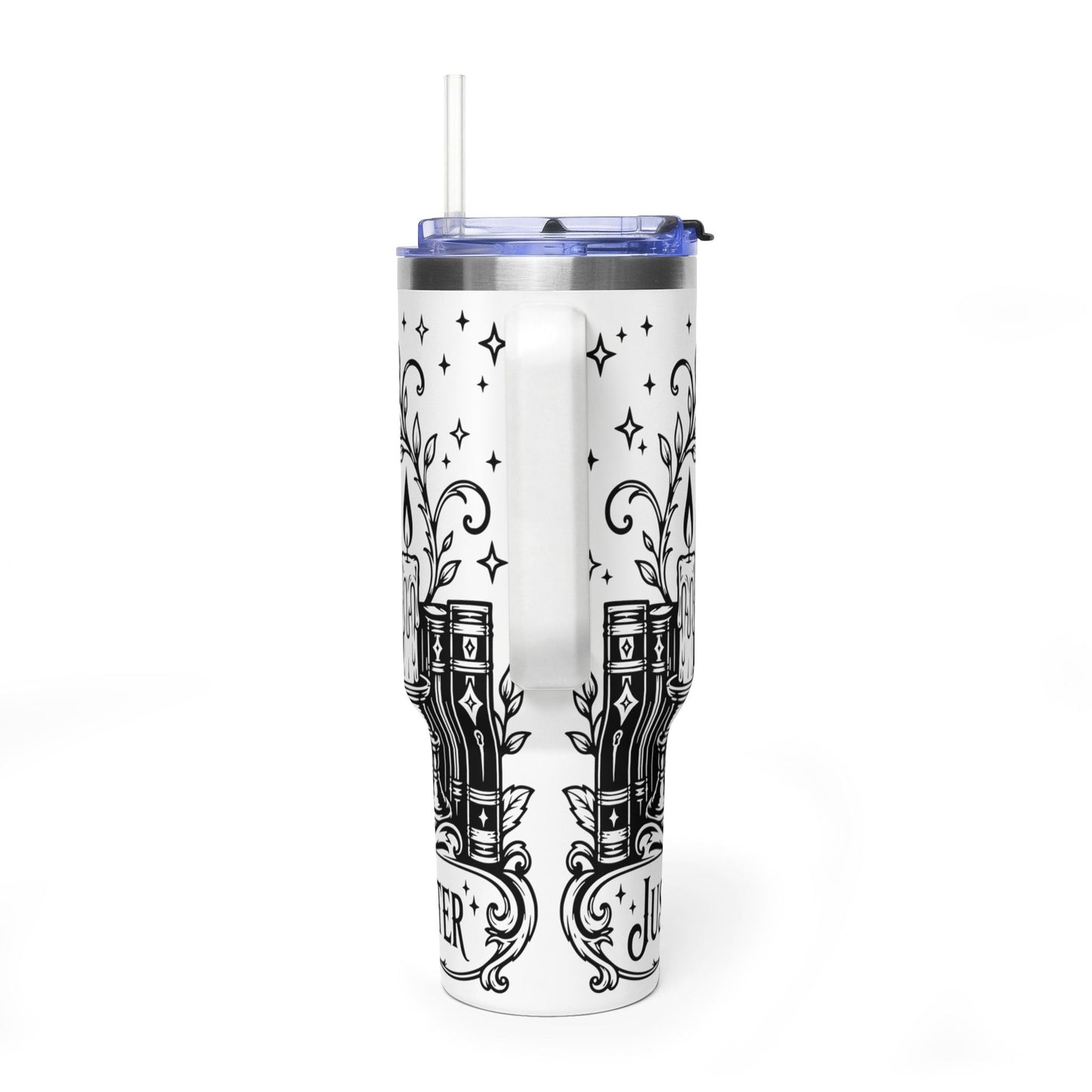 40oz Vacuum Tumbler — Black Cat "Just One More Chapter" Bookish Travel Mug