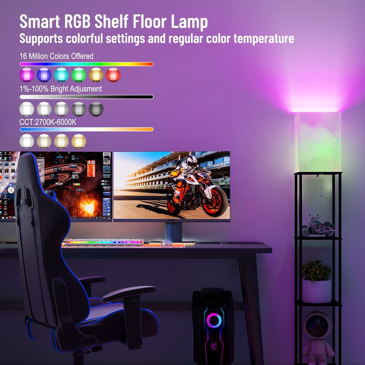 App-Controlled Smart Lightbulb Bookshelf Floor Lamp