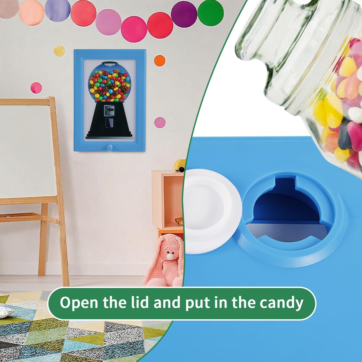Candy Dispenser Picture Frame, Wall Mount Gumball Machine Creative Handy Candy Dispenser for Desk Countertop Adults & Children Room Decorative Sweet Display (Yellow)