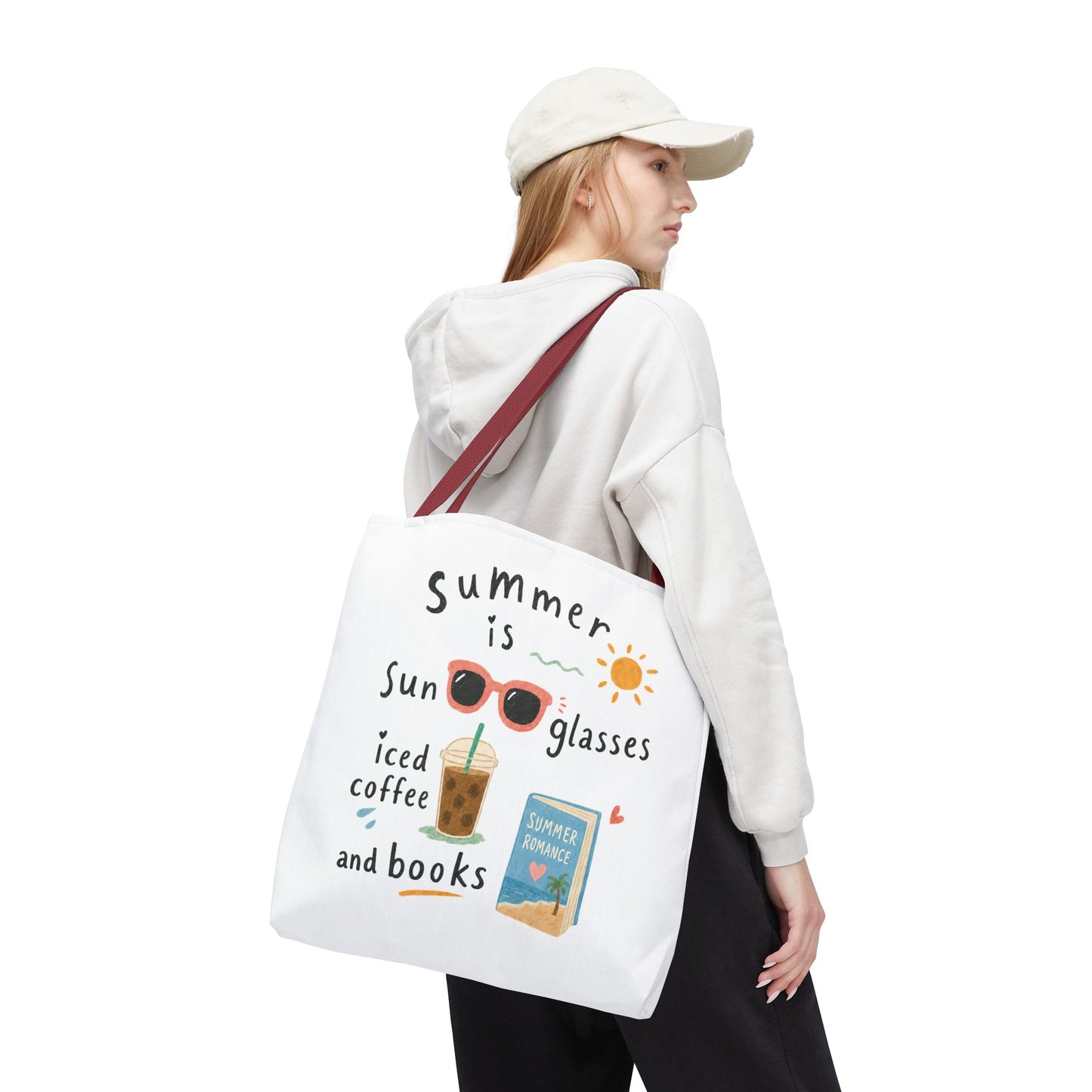 Summer Tote Bag — “Summer is Sunglasses, Iced Coffee and Books” Beach Book Bag