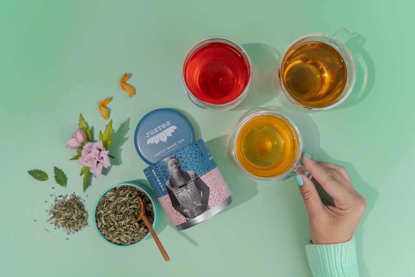 JusTea – Herbal Tea Trio – Variety Pack – Loose Leaf + Carved Spoon - Canadian Distribution - Ships Free Within Canada on Orders Above CAD $199