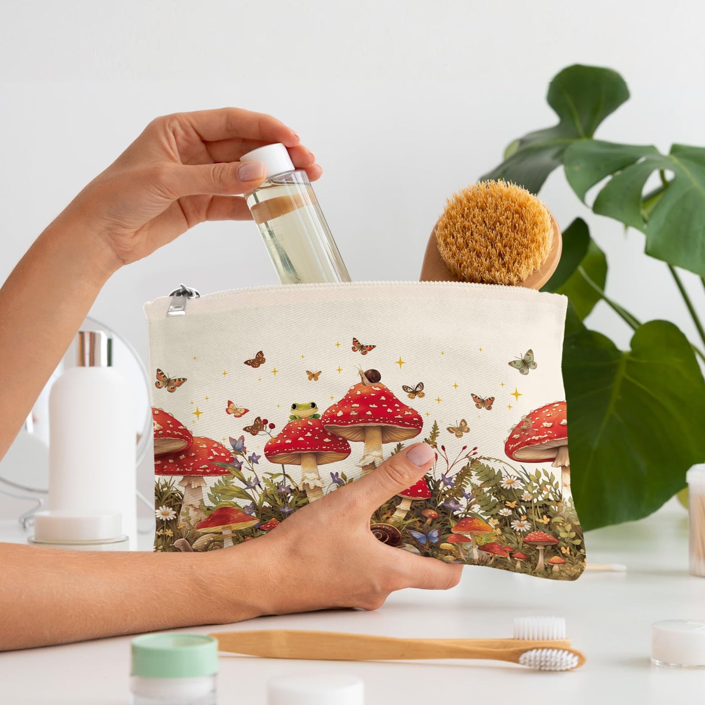 Wazzio Aesthetic Lot de 2 Sacs Fourre-Tout en Toile avec Trousse de Maquillage, Sacs de Courses Réutilisables pour le Shopping, la Salle de Sport, les Voyages, le Travail, les Vacances