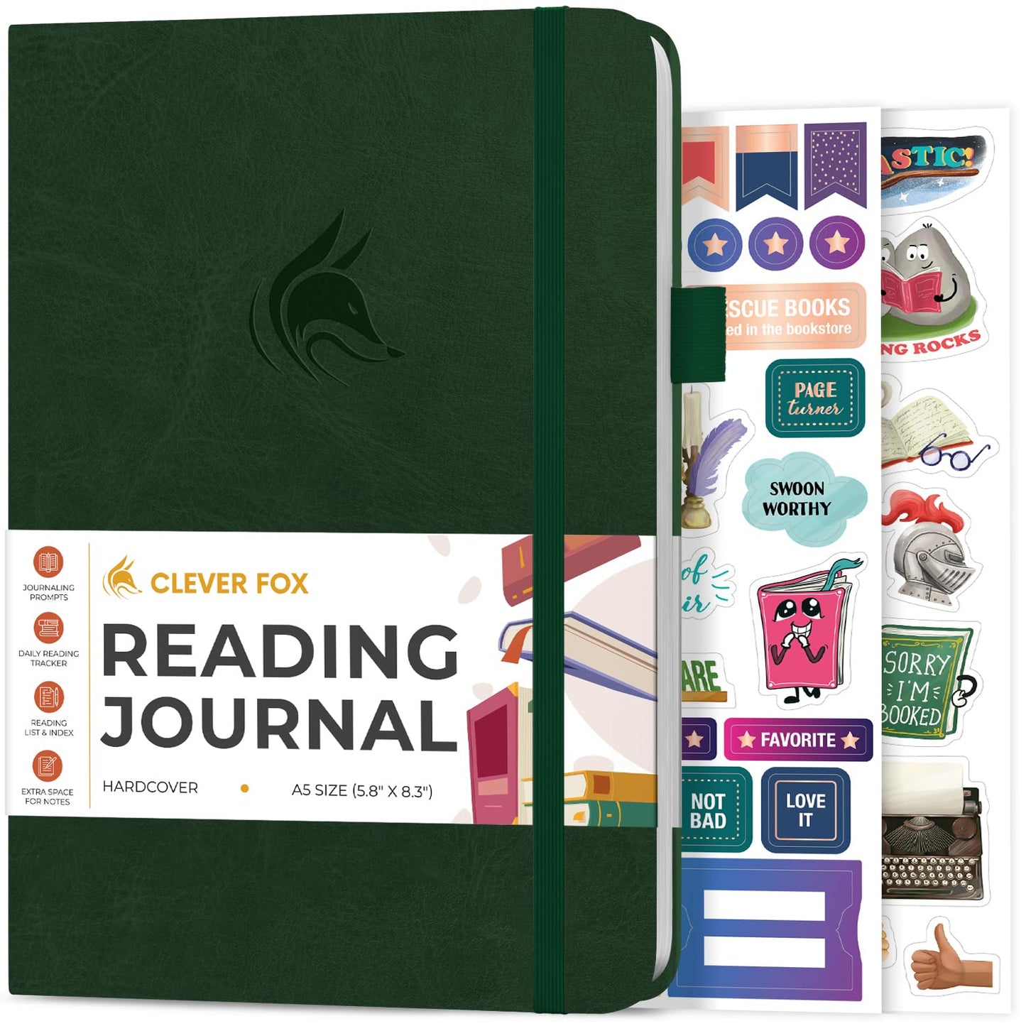 Journal de lecture en similicuir avec autocollants - Plusieurs coloris