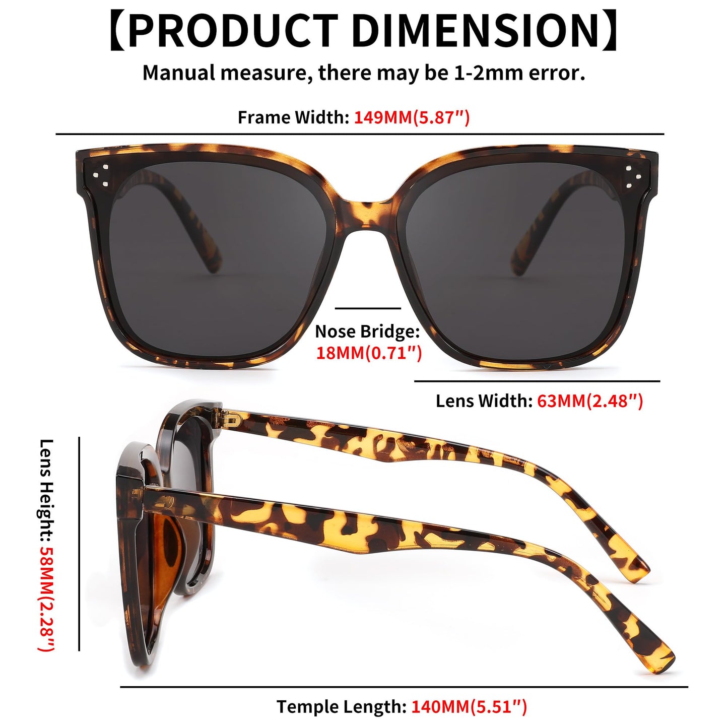 FEISEDY Lunettes de soleil polarisées carrées surdimensionnées rétro pour femmes et hommes, style minimaliste B2600