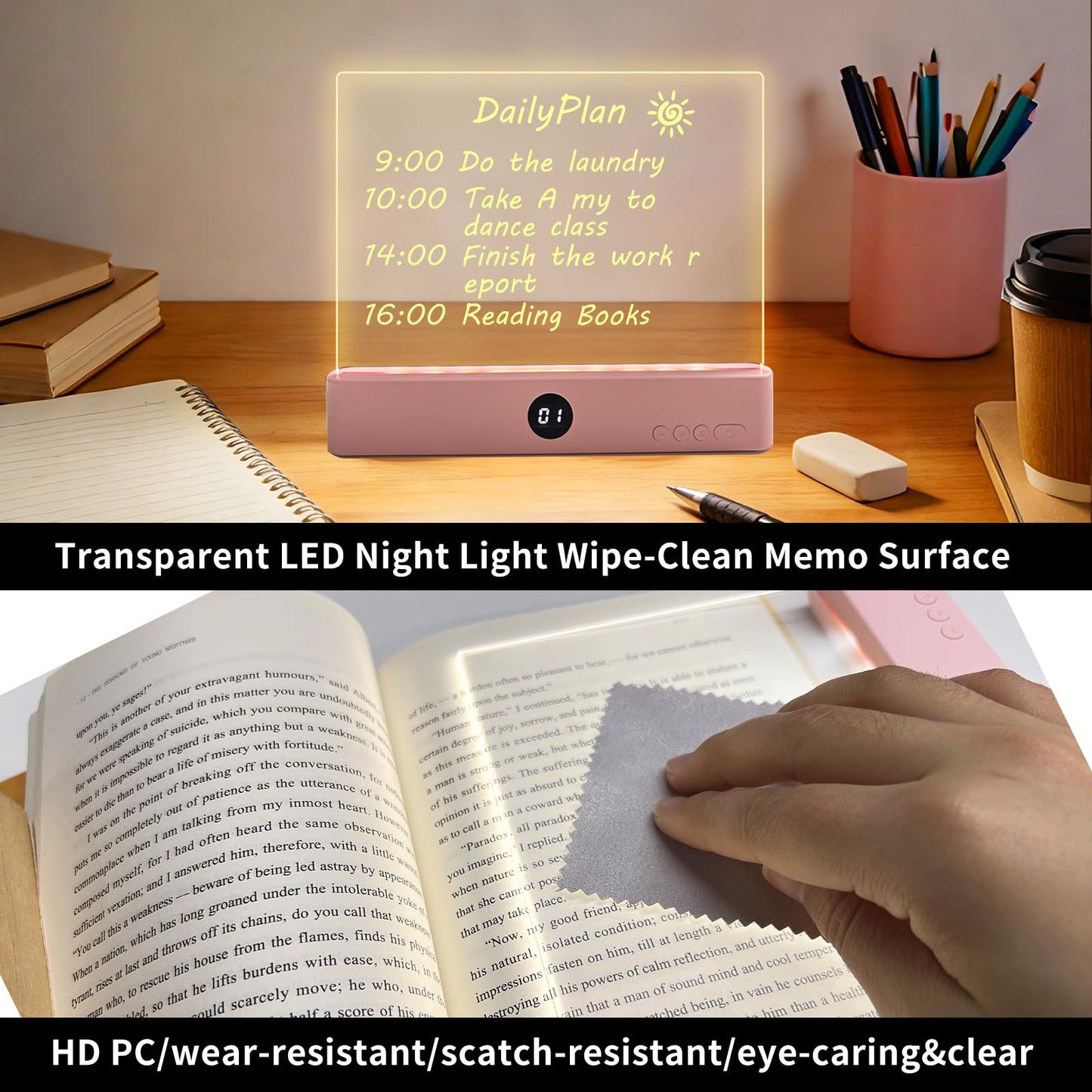 2-in-1 Flat Reading Light & Bedside Lamp with Timer