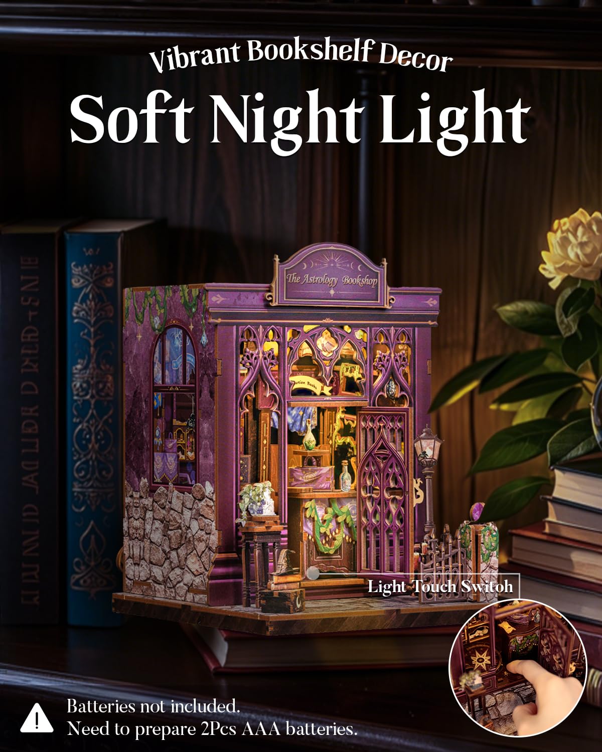 Cutefun Book Nook Kit, DIY Miniature House Kit for Adults, 3D Wooden Puzzle Mini House Building Kit with LED, Dollhouse Kit Bookshelf Insert Decor Creative Gifts for Teens (The Astrology Bookshop)