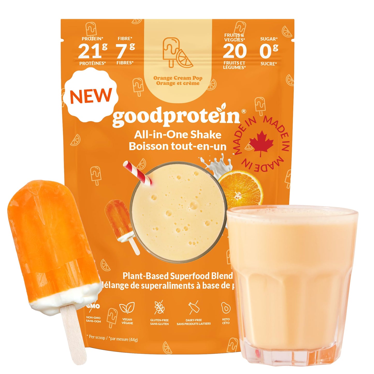 Good Protein Vegan Plant-based Protein Powder 100% Natural, Non-GMO, Dairy-free, Gluten-free, Soy-free, No Added Sugar and Nothing Artificial. Strawberries & Cream All-in-One Shake 440 grams