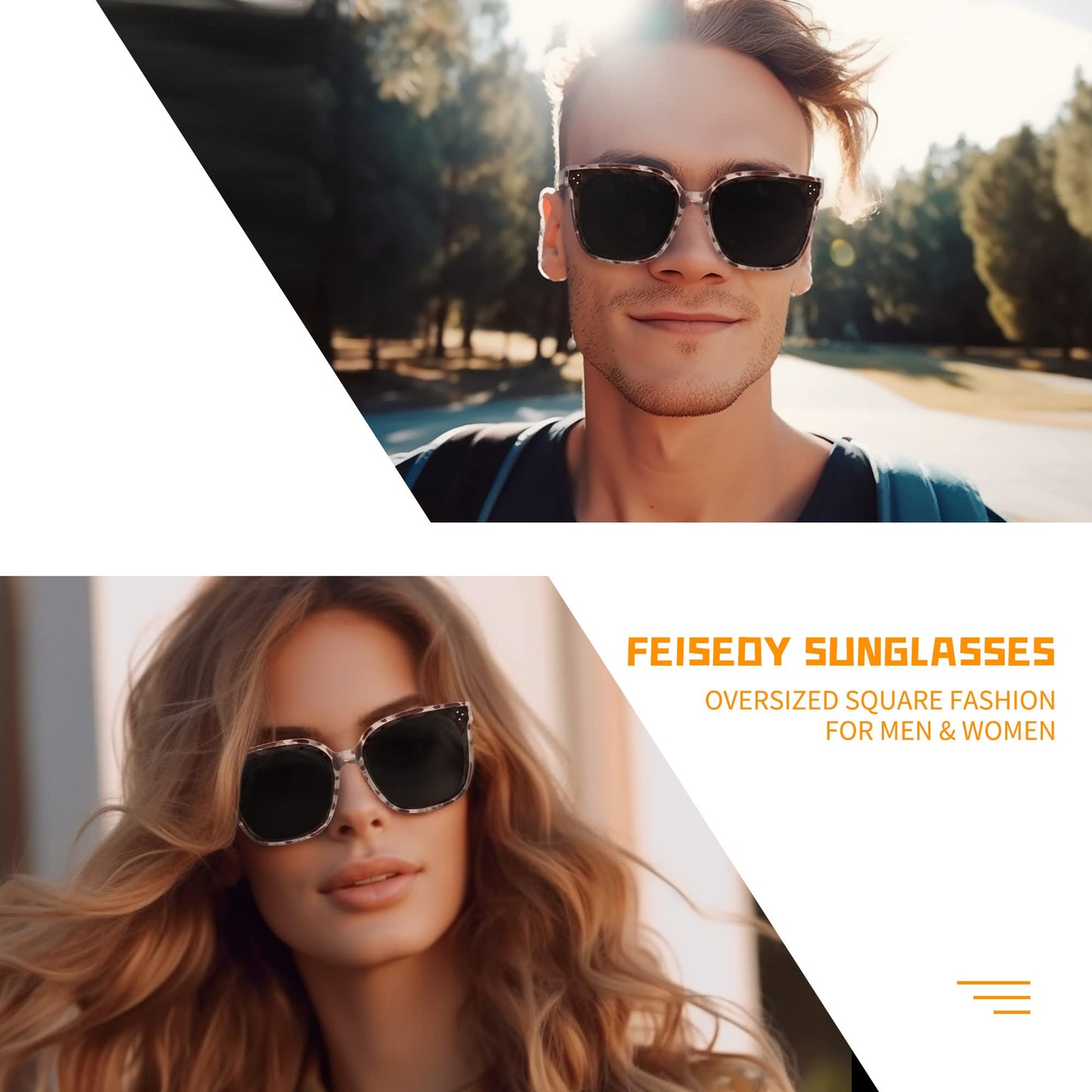 FEISEDY Lunettes de soleil polarisées carrées surdimensionnées rétro pour femmes et hommes, style minimaliste B2600