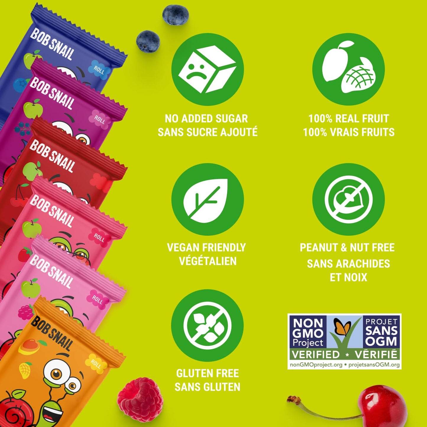 Bob Snail Fruit Roll Ups – Healthy Sweets Snacks, Real Dried Fruits, No Added Sugar, Vegan, Nut Free, Candy for Adults, Kids, with Blueberry, Raspberry, Strawberry – Bulk gift Box 80 pcs Rolls, 800g