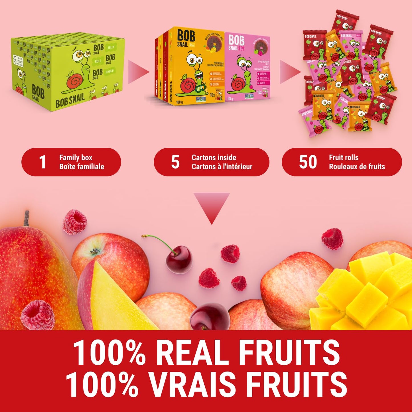 Bob Snail Fruit Roll Ups – Healthy Sweets Snacks, Real Dried Fruits, No Added Sugar, Vegan, Nut Free, Candy for Adults, Kids, with Blueberry, Raspberry, Strawberry – Bulk gift Box 80 pcs Rolls, 800g
