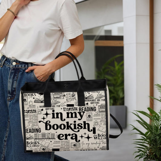 WCGXKO In My Bookish Era Canvas Tote Bag Reading Lover Gift Bookworm Reader Shopping Bag