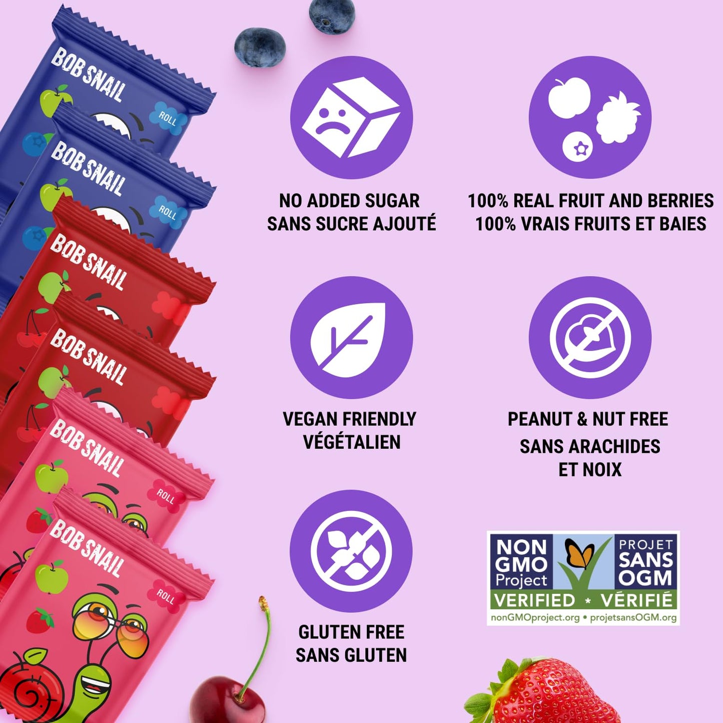 Bob Snail Fruit Roll Ups – Healthy Sweets Snacks, Real Dried Fruits, No Added Sugar, Vegan, Nut Free, Candy for Adults, Kids, with Blueberry, Raspberry, Strawberry – Bulk gift Box 80 pcs Rolls, 800g