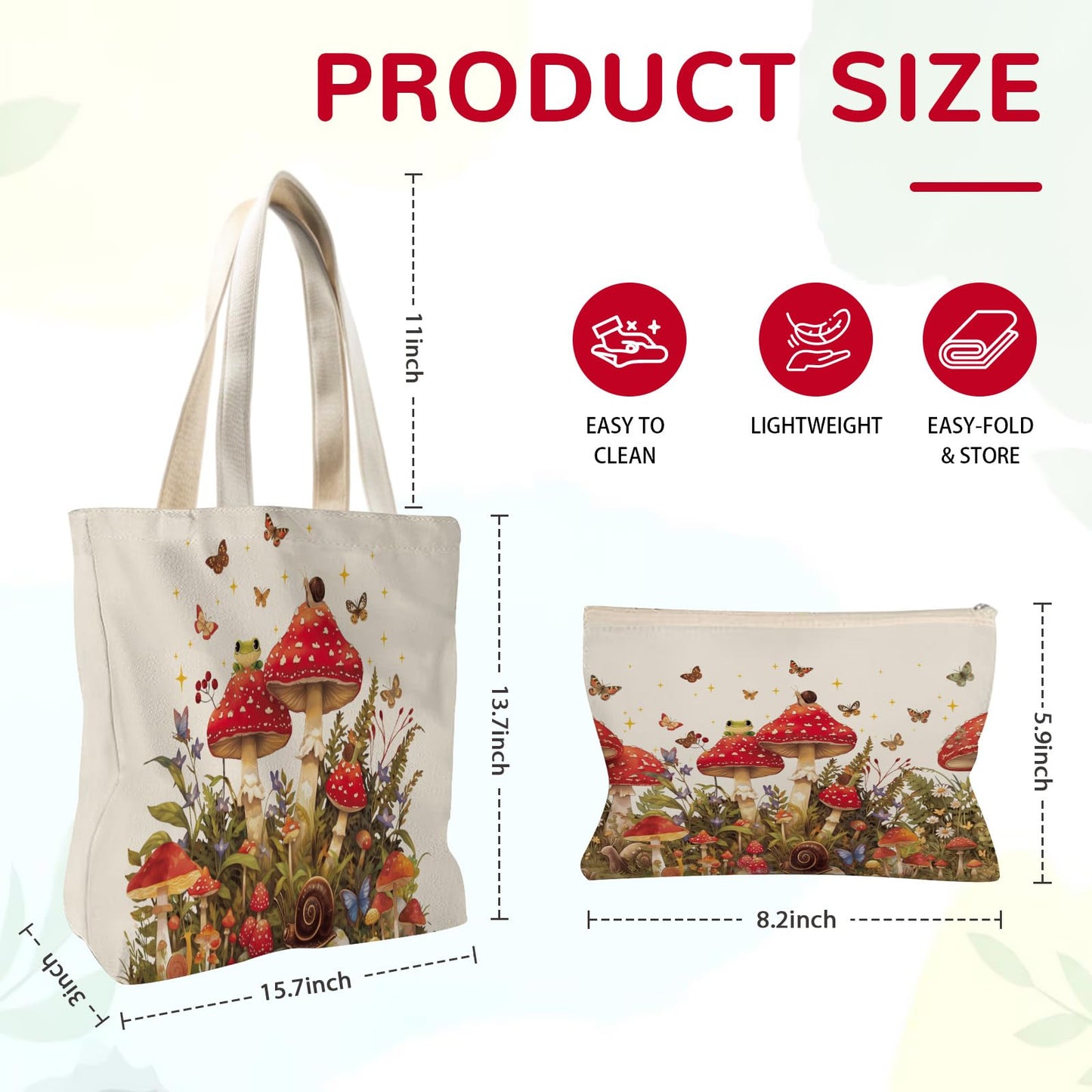 Wazzio Aesthetic Lot de 2 Sacs Fourre-Tout en Toile avec Trousse de Maquillage, Sacs de Courses Réutilisables pour le Shopping, la Salle de Sport, les Voyages, le Travail, les Vacances