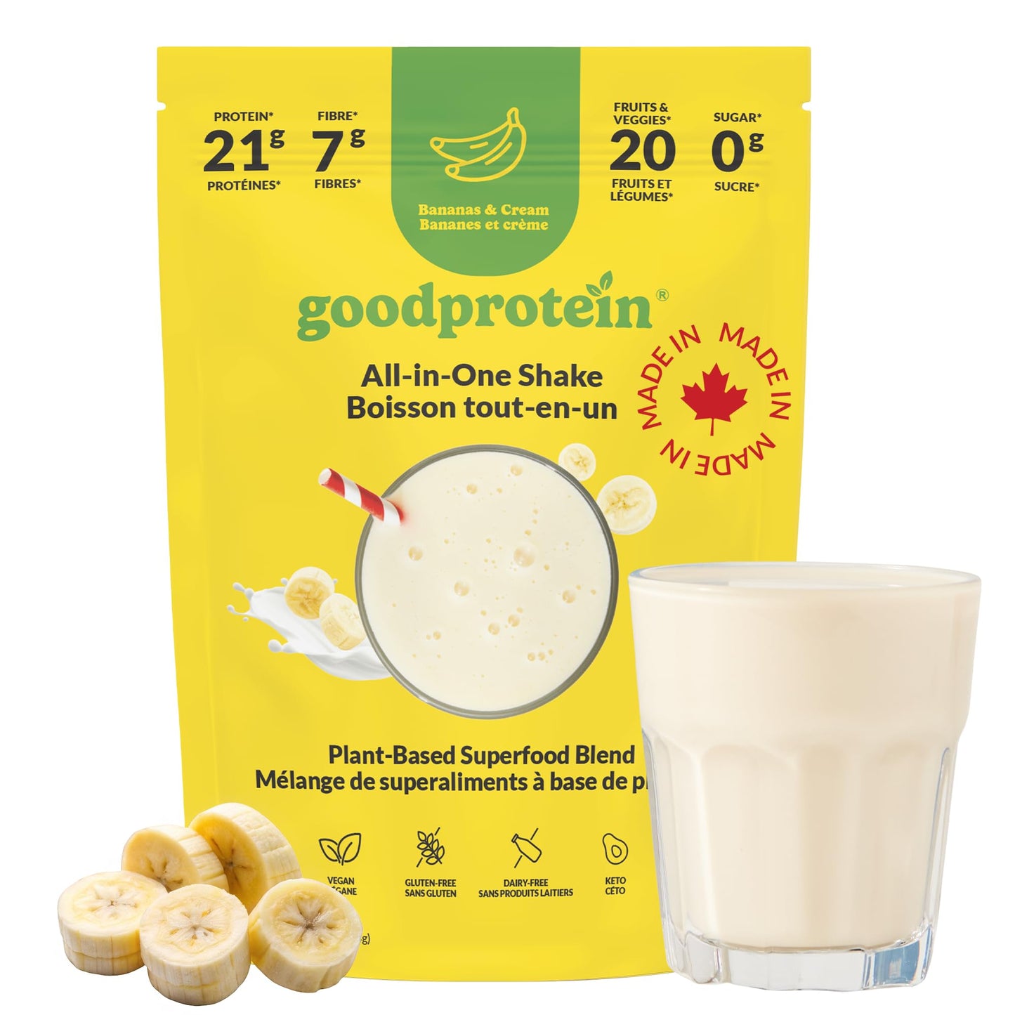 Good Protein Vegan Plant-based Protein Powder 100% Natural, Non-GMO, Dairy-free, Gluten-free, Soy-free, No Added Sugar and Nothing Artificial. Strawberries & Cream All-in-One Shake 440 grams
