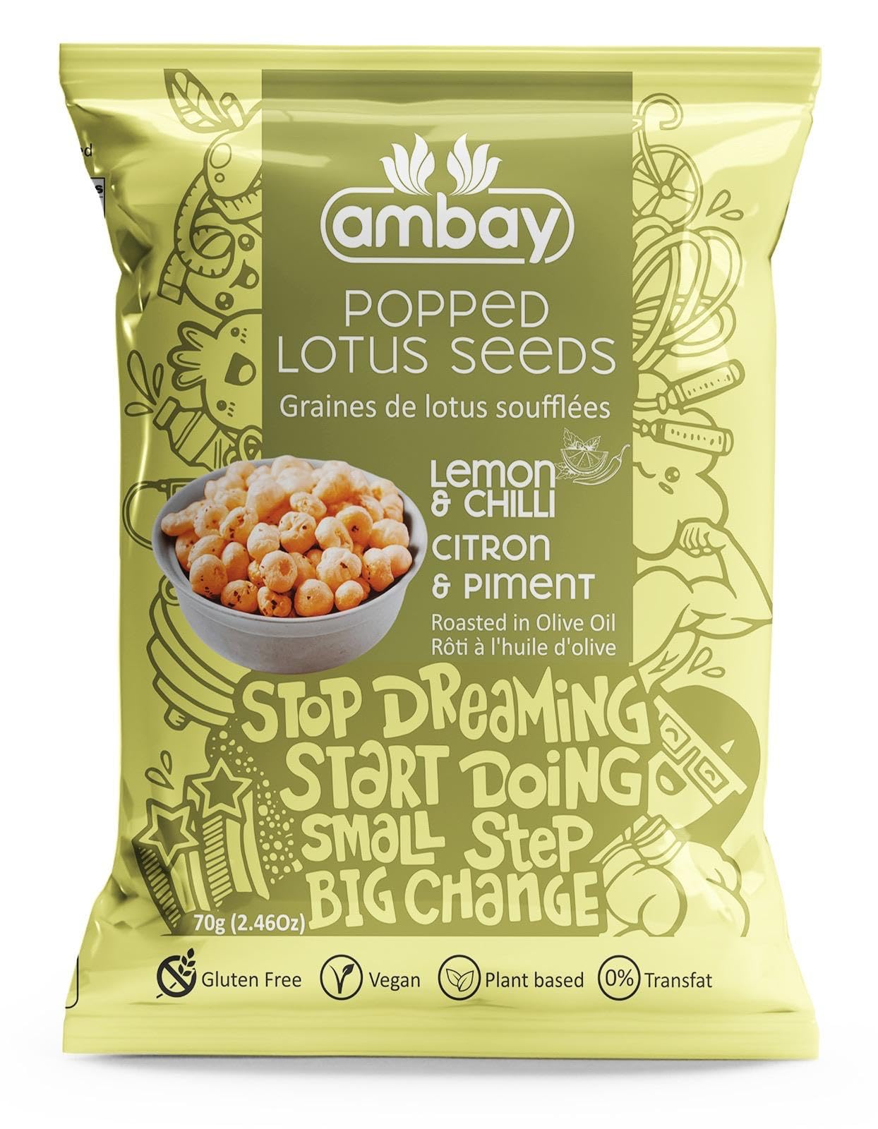 Ambay Popped Lotus Seeds, 70g, Trans-Fat Free, Gluten-Free, Vegan, Roasted in Olive Oil, 6 Flavours (Himalayan Pink Salt & Pepper)