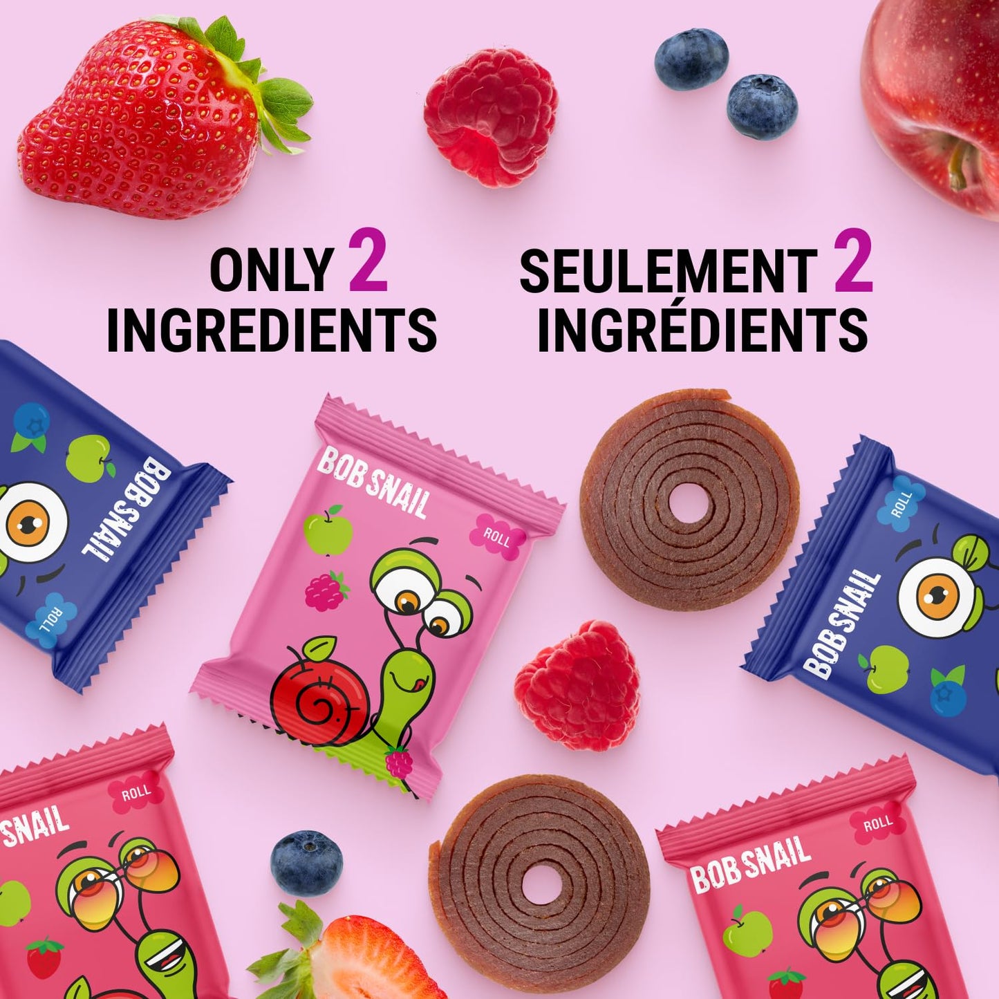 Bob Snail Fruit Roll Ups – Healthy Sweets Snacks, Real Dried Fruits, No Added Sugar, Vegan, Nut Free, Candy for Adults, Kids, with Blueberry, Raspberry, Strawberry – Bulk gift Box 80 pcs Rolls, 800g