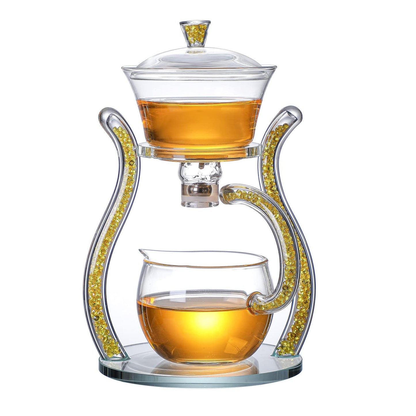 RORA Lazy Kungfu Magnetic Glass Teapot Set with Rotating Lid, Semi-Automatic (6 Tea Cups)