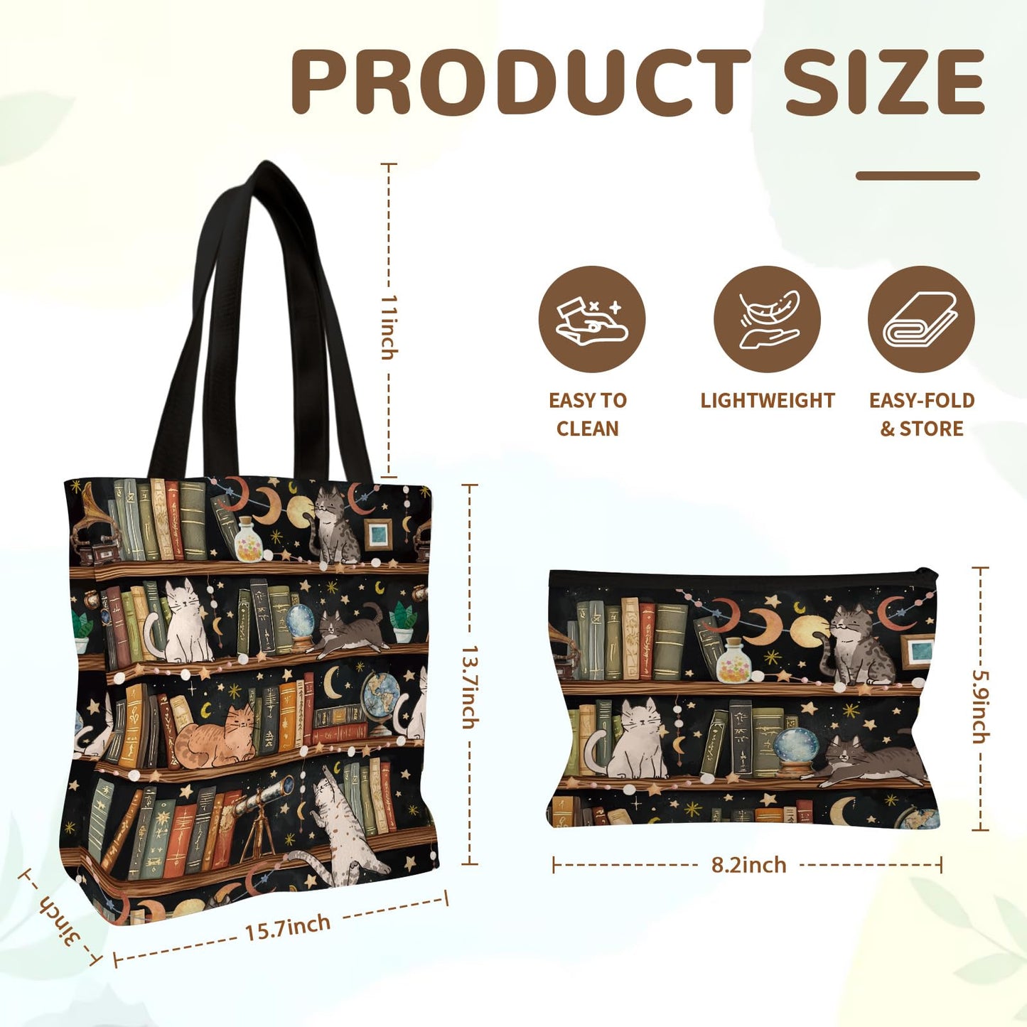 Wazzio Aesthetic Lot de 2 Sacs Fourre-Tout en Toile avec Trousse de Maquillage, Sacs de Courses Réutilisables pour le Shopping, la Salle de Sport, les Voyages, le Travail, les Vacances