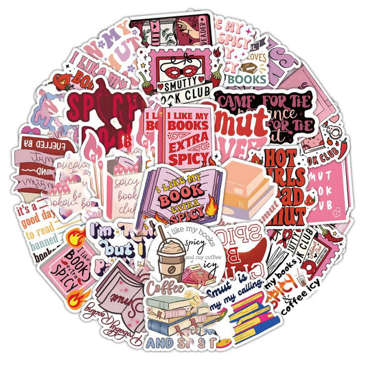 Bookish Stickers 50 Pcs Waterproof Kawaii Book Stickers for Water Bottle Skateboard Laptop Scrapbook Helmet Car Luggage,Vinyl Funny Kindle Reading Sticker for Girls Kids Adults