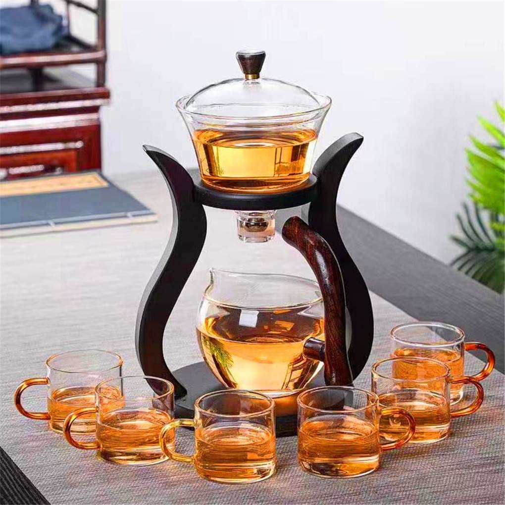 RORA Lazy Kungfu Magnetic Glass Teapot Set with Rotating Lid, Semi-Automatic (6 Tea Cups)