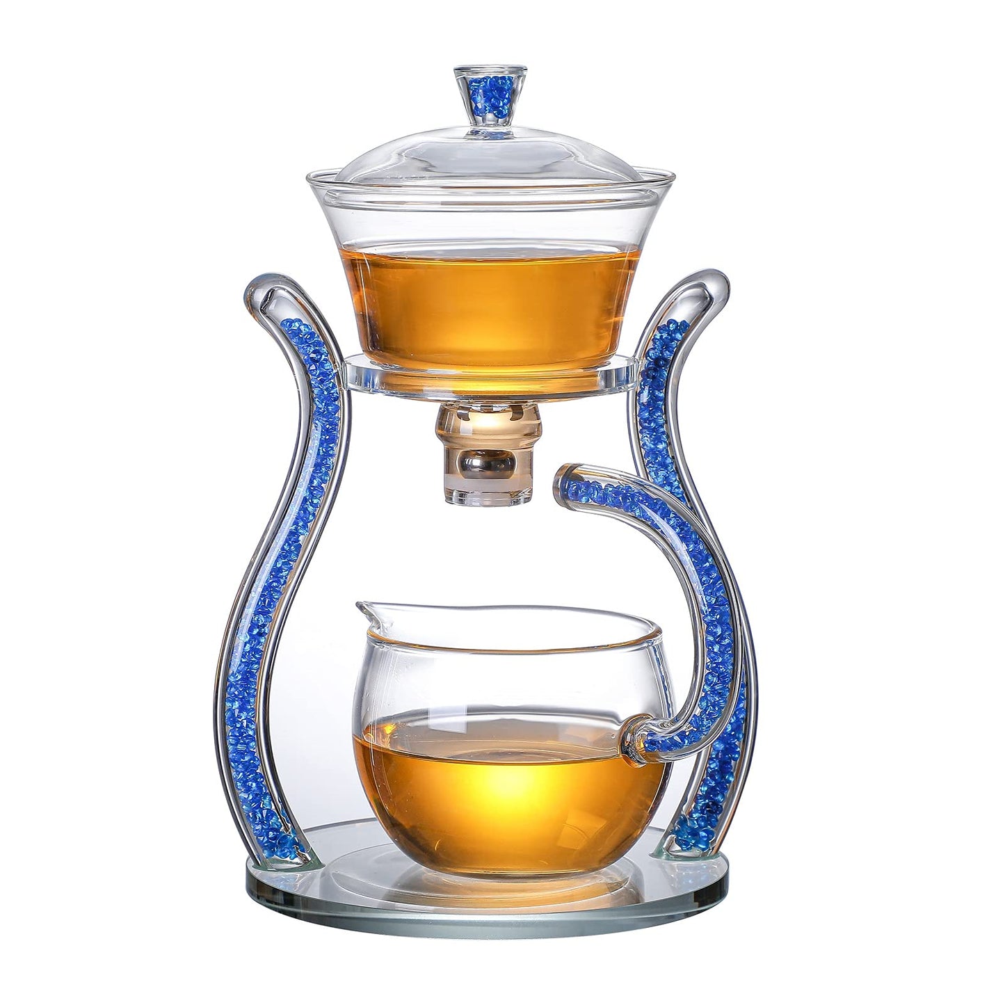 RORA Lazy Kungfu Magnetic Glass Teapot Set with Rotating Lid, Semi-Automatic (6 Tea Cups)