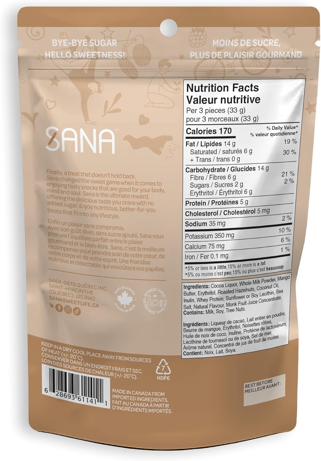 Sana Bites Chocolate Snack | Milk Chocolate Hazelnut Cream | Pack of 1