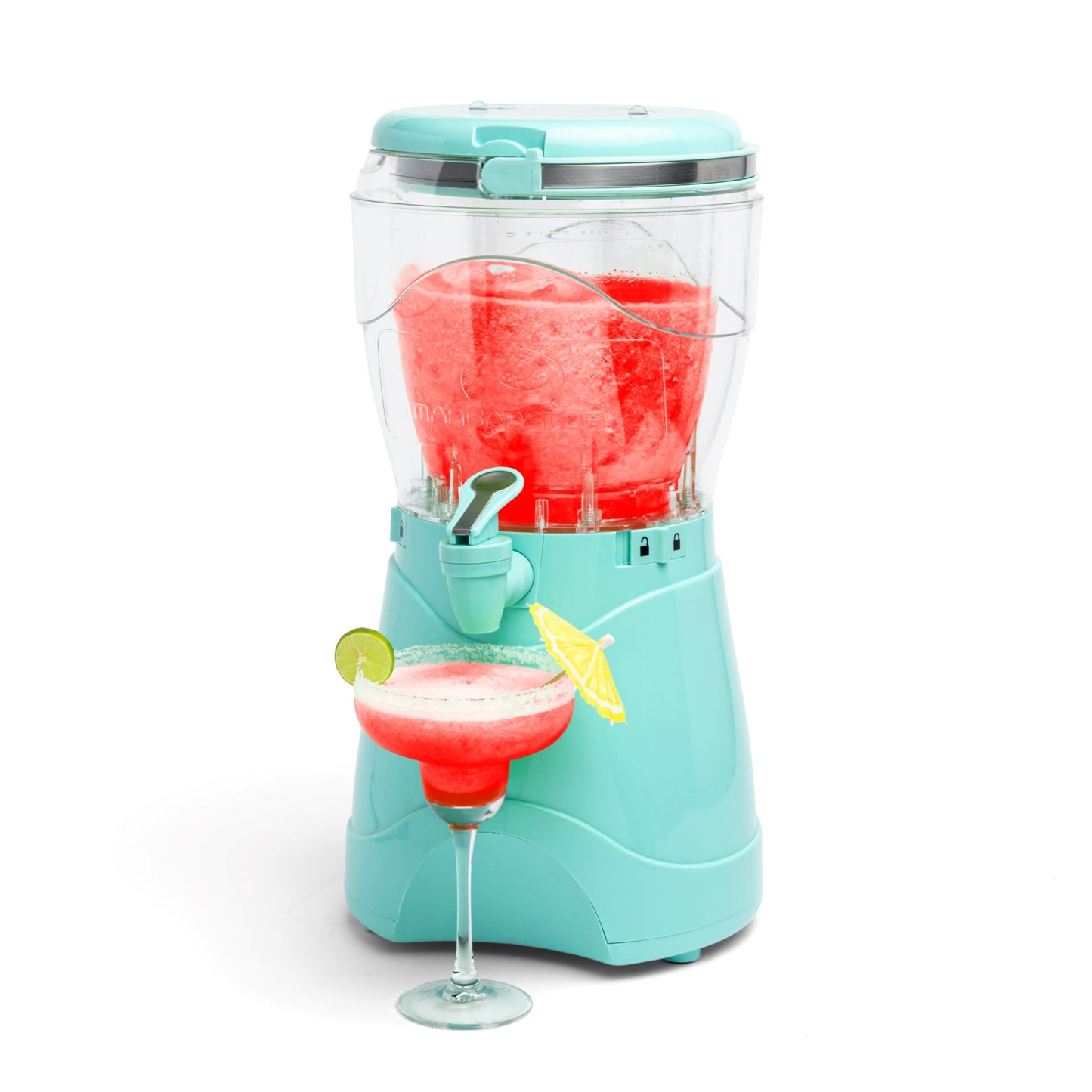 Nostalgia Margarita Maker et machine à granités 128 oz, Prépare un gallon de boissons glacées, Bec verseur en acier inoxydable et poignée de transport, Texture crémeuse, Double isolation, Facile à nettoyer, 1 gallon, Aqua