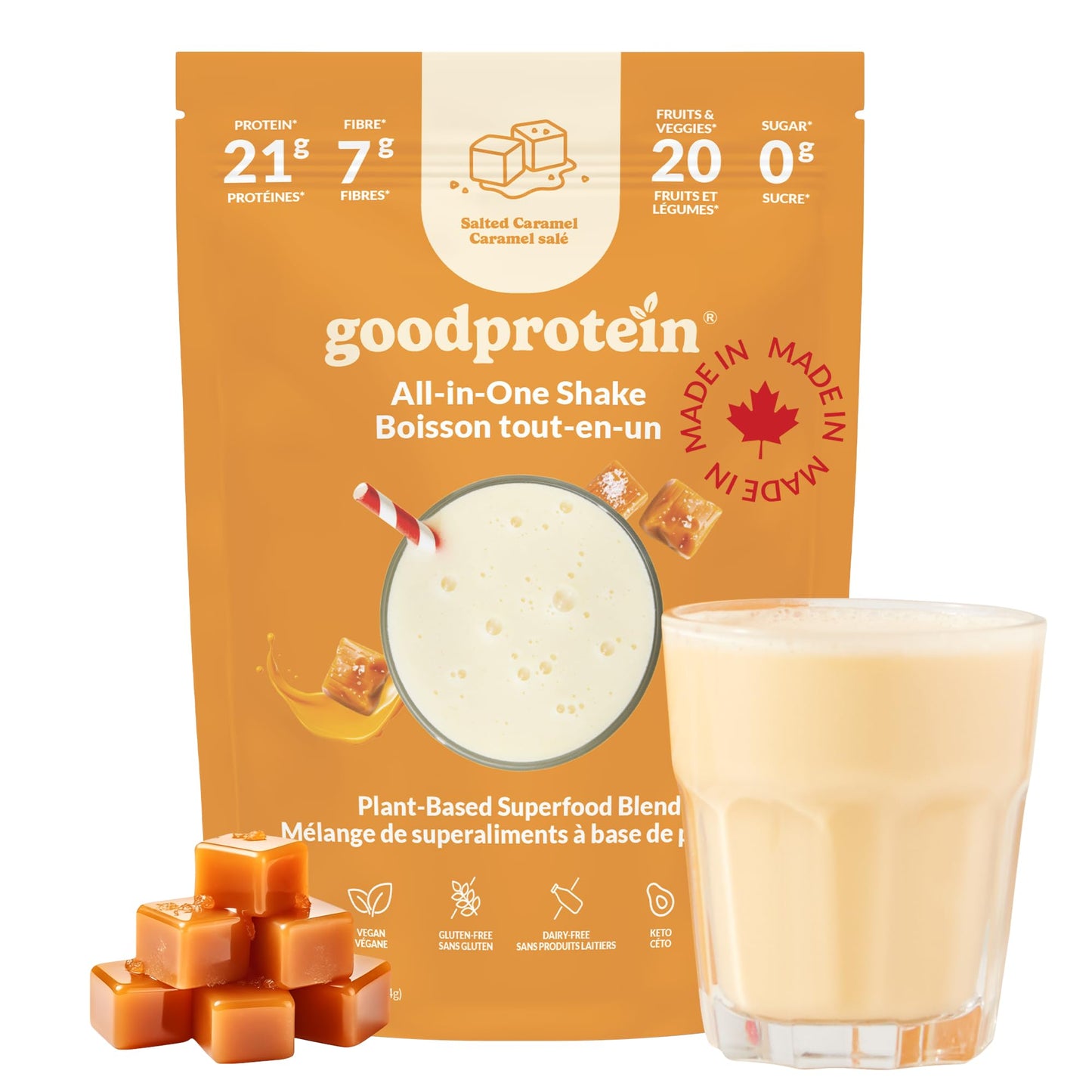 Good Protein Vegan Plant-based Protein Powder 100% Natural, Non-GMO, Dairy-free, Gluten-free, Soy-free, No Added Sugar and Nothing Artificial. Strawberries & Cream All-in-One Shake 440 grams