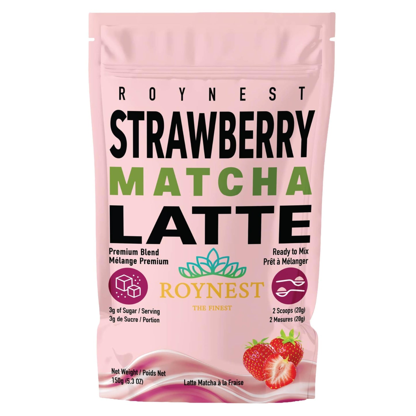 Poudre de Latté Matcha Fraise Premium Faible en Sucre - Lots de 1 et 2 par Roynest