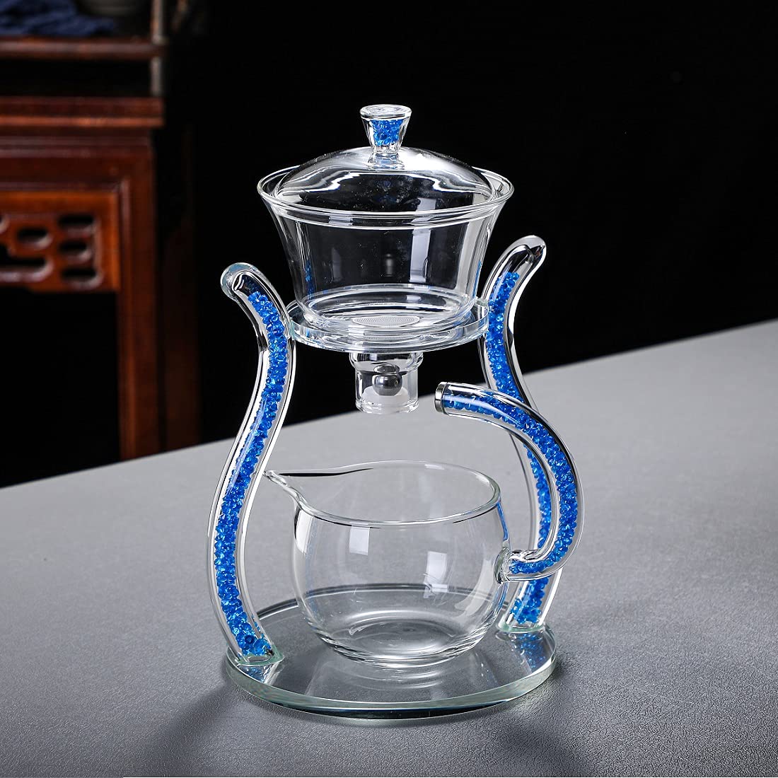 RORA Lazy Kungfu Magnetic Glass Teapot Set with Rotating Lid, Semi-Automatic (6 Tea Cups)
