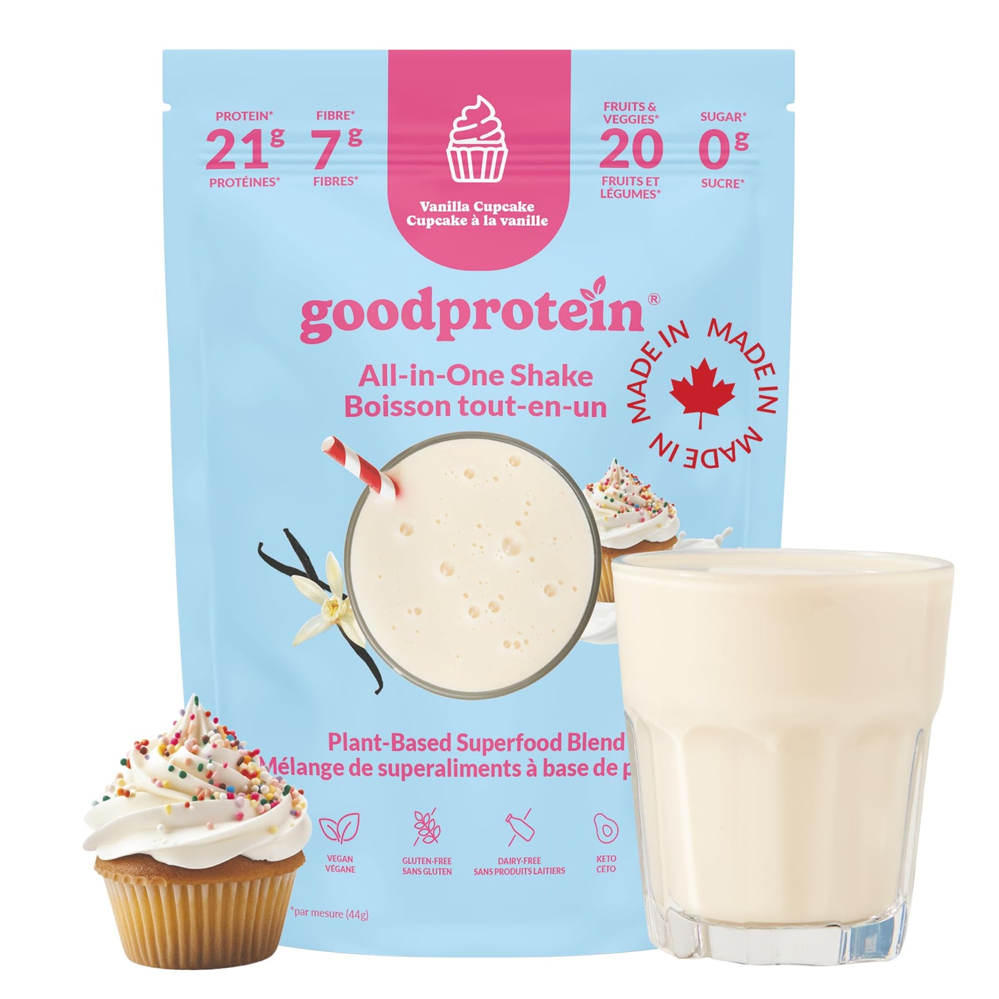 Good Protein Vegan Plant-based Protein Powder 100% Natural, Non-GMO, Dairy-free, Gluten-free, Soy-free, No Added Sugar and Nothing Artificial. Strawberries & Cream All-in-One Shake 440 grams