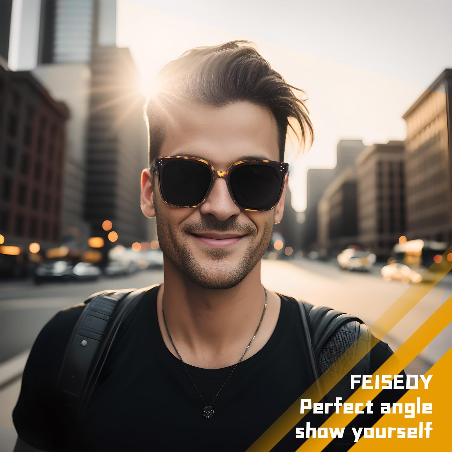 FEISEDY Lunettes de soleil polarisées carrées surdimensionnées rétro pour femmes et hommes, style minimaliste B2600