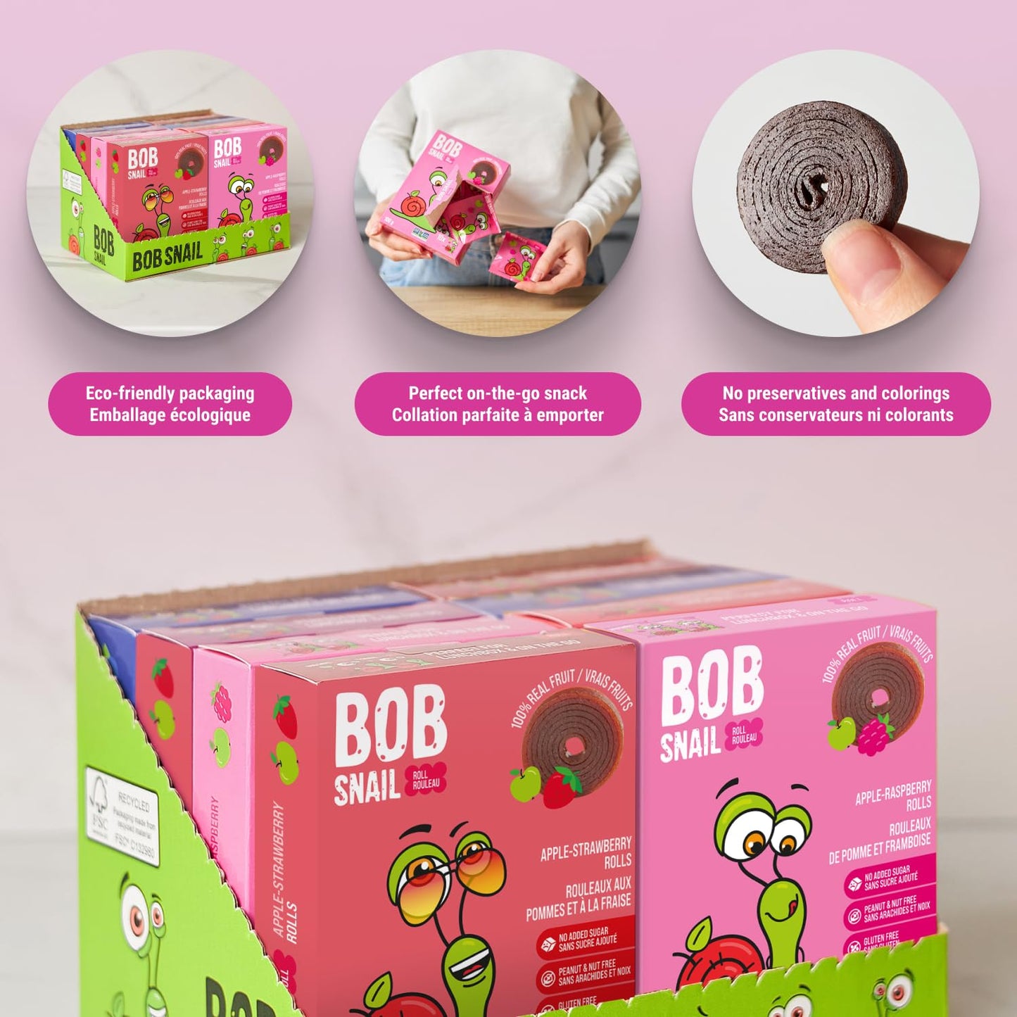 Bob Snail Fruit Roll Ups – Healthy Sweets Snacks, Real Dried Fruits, No Added Sugar, Vegan, Nut Free, Candy for Adults, Kids, with Blueberry, Raspberry, Strawberry – Bulk gift Box 80 pcs Rolls, 800g