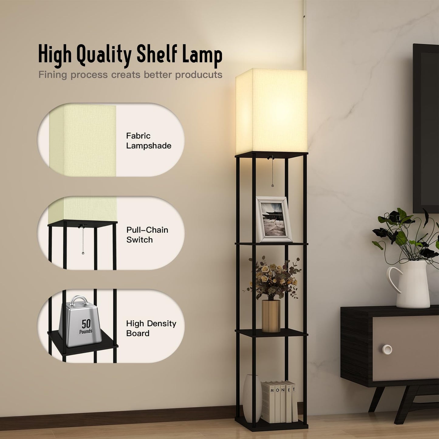 App-Controlled Smart Lightbulb Bookshelf Floor Lamp