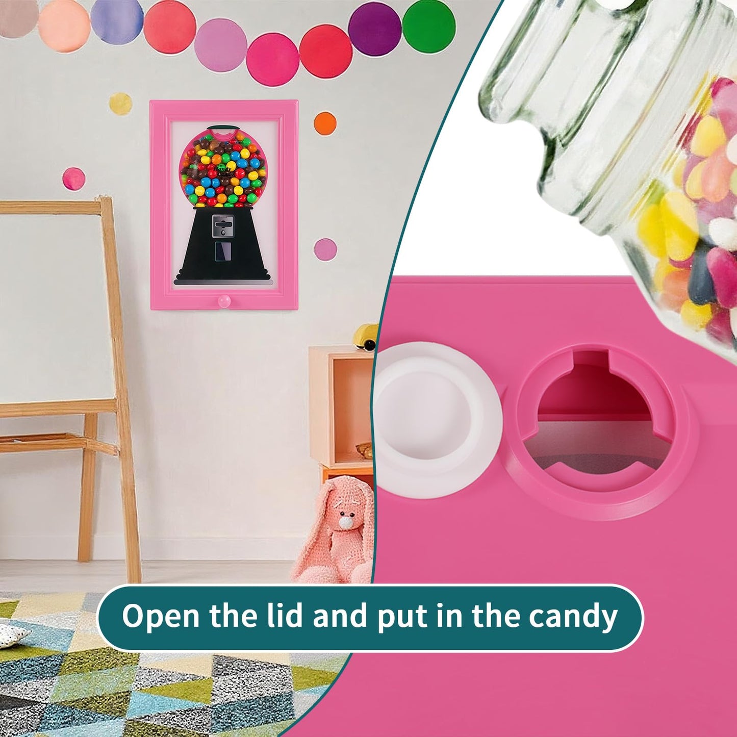 Candy Dispenser Picture Frame, Wall Mount Gumball Machine Creative Handy Candy Dispenser for Desk Countertop Adults & Children Room Decorative Sweet Display (Yellow)