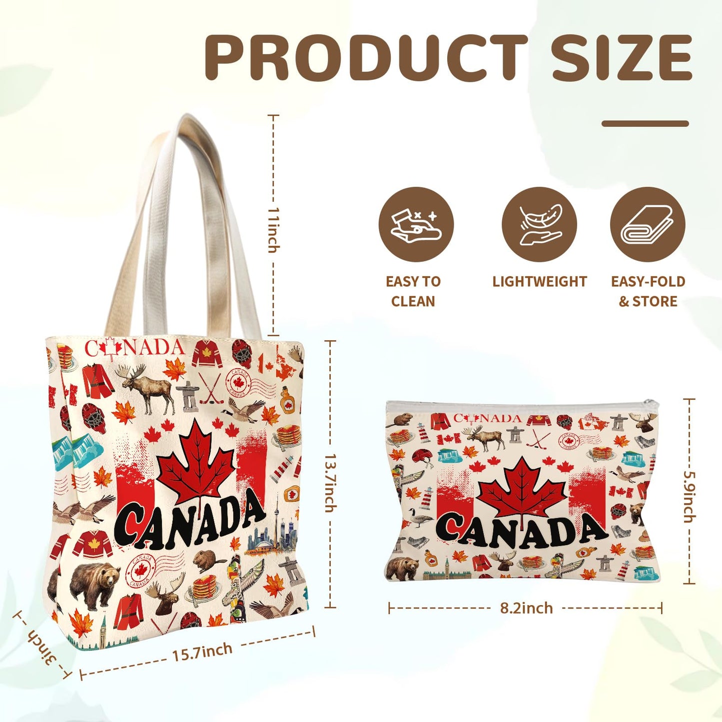 Wazzio Aesthetic Lot de 2 Sacs Fourre-Tout en Toile avec Trousse de Maquillage, Sacs de Courses Réutilisables pour le Shopping, la Salle de Sport, les Voyages, le Travail, les Vacances